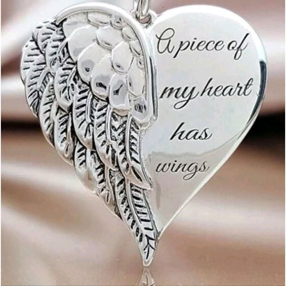 Heart Angel Silver Necklace Pendant - A Piece of My Heart Has Wings